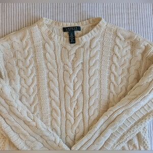 Ralph Lauren Women's Cream 100% Cotton Cable Knit Sweater, size small